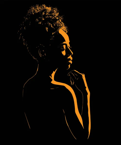 Black African Woman Portrait Silhouette Backlight Vector Illustration — Stock Vector