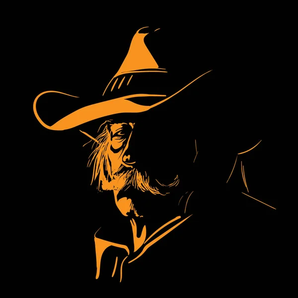 Old Man Cowboy Hat Mustache Illustration — Stock Vector