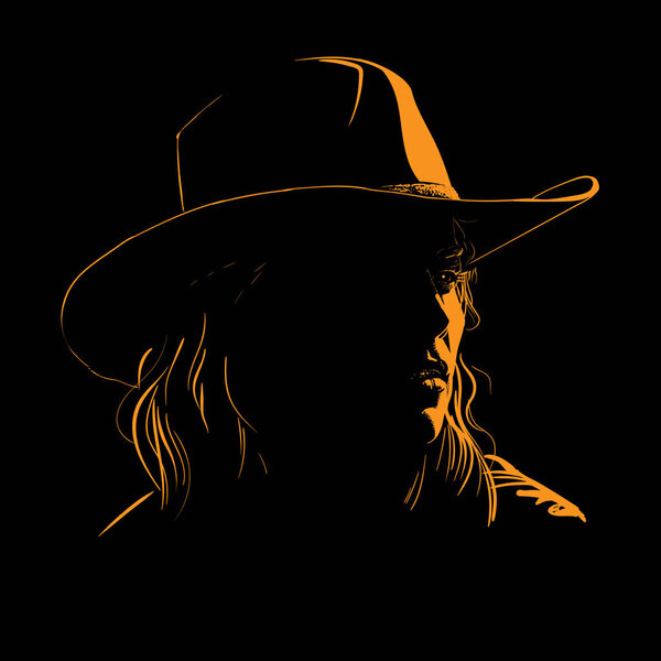 Girl with cowboy hat silhouette in contrast backlight. Illustration.