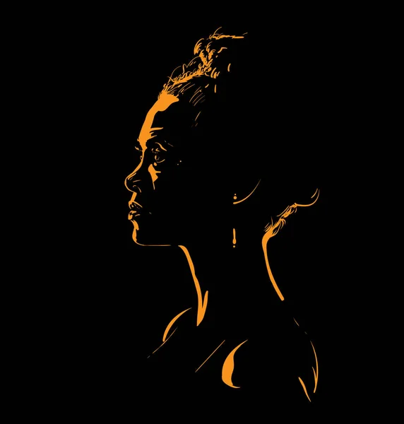 Vrouw Gezicht Silhouet Tegenlicht Illustratie — Stockvector