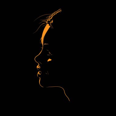 Güzellik Woman Yüz siluet kontrast backlight. Illüstrasyon.