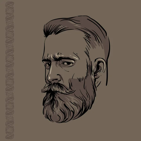 Hipster Man portrait with beard and pattern. Illustration.
