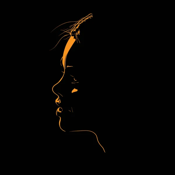 Beauté Femme Visage silhouette contrastée contre-jour. Illustration . — Photo