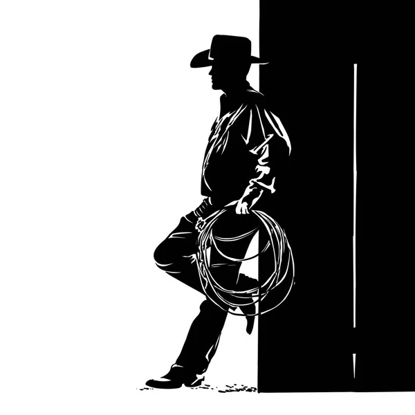 戴牛仔帽和套索的男人数字素描手绘矢量。插图。向量. — 图库矢量图片