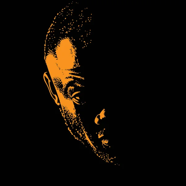 Silhouette portrait homme africain en contre-jour contrasté. Vecteur. — Image vectorielle