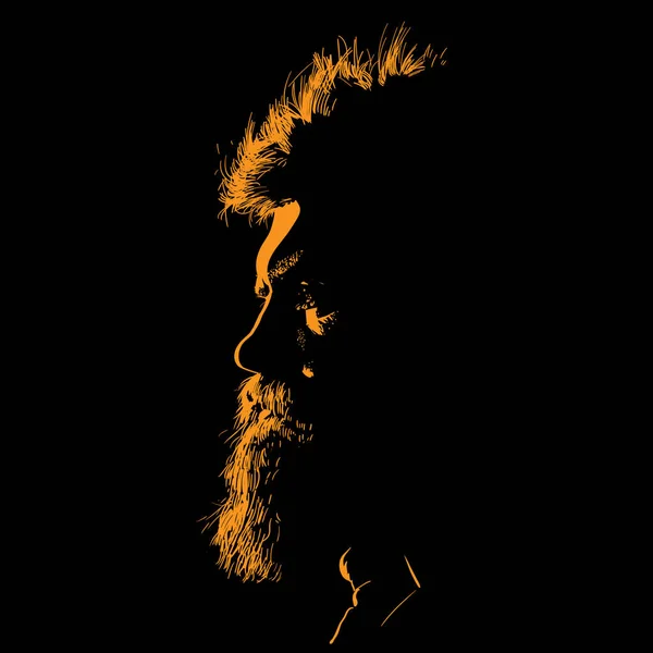 Bärtige Mann Portrait Silhouette im Kontrast Gegenlicht. Illustration. — Stockvektor