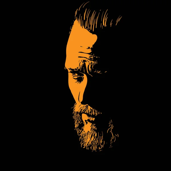 Bearded Man portrait silhouette in backlight. Contrast face. Illustration. — Stock Vector