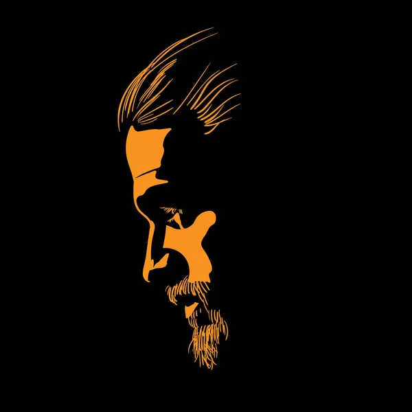 Силуэт портрета бородатого человека контрастирует с подсветкой. Вектор. Иллюстрация . — стоковый вектор
