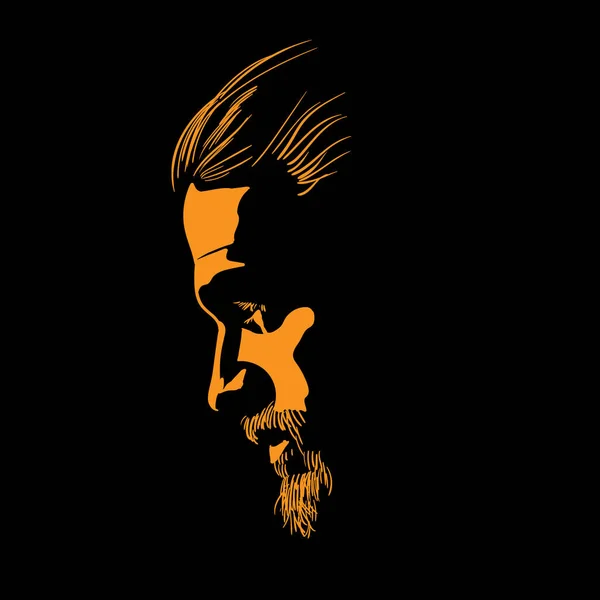 Silhouette portrait homme barbu en contre-jour contrasté. Vecteur. Illustration . — Image vectorielle