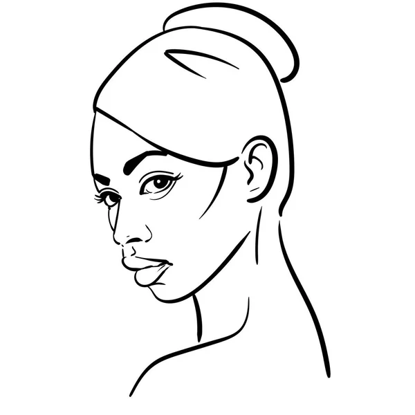 Cara de mulher africana. Retrato desenho animado estilo preto e branco. Vector. Ilustração . —  Vetores de Stock