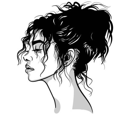 Güzel kadın portresi. Siyah beyaz stil.