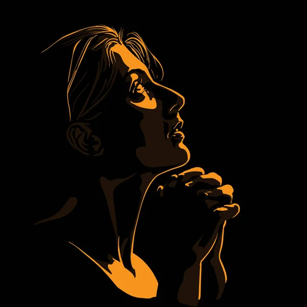 Woman praying Girl Portrait Silhouette in contrast — Stock Vector