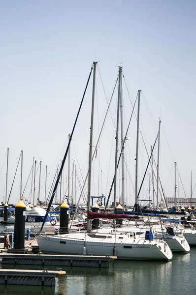 Port Chipiona łodzi rekreacyjnych, Wędkarstwo, żaglówki, Cumowanie i pantalan. Maszty, woda i niebo. — Zdjęcie stockowe