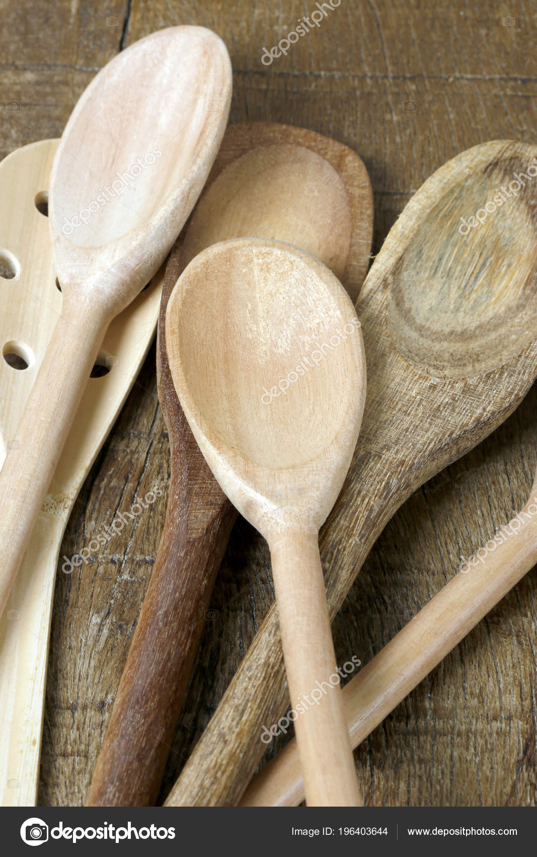 Cuillères Bois Sur Une Table Bois Rustique Typique Cuisine