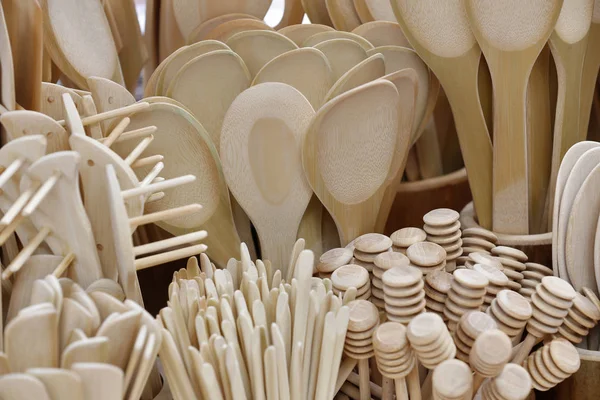 Closeup of various bamboo kitchenware