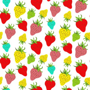 Riped ve yeşil çilek sezon meyve doku. Soyut sorunsuz vektör desen. 