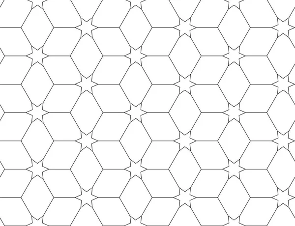 Sternförmige Geometrische Nahtlose Vektormuster Lineare Textur Kreuzend Illusionsstruktur Monochromer Hintergrund — Stockvektor