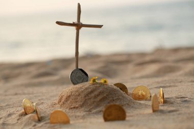 bitcoins çatal sikke kum mezara gömmek kavramsal atış 