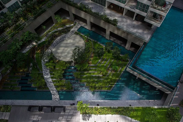Високий Кут Огляду Двору Басейнами Куала Лумпурі — стокове фото
