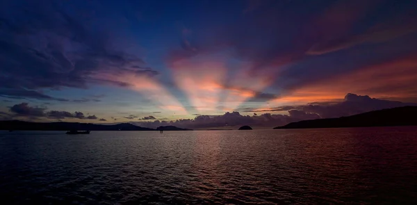 Panoramic View Beautiful Bright Sunset Calm Sea — Stock Photo, Image