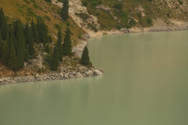 yeşil ağaçlar ve göl ile güzel dağların görünümü