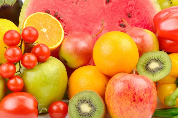 Conjunto Verduras Frutas Frescas Hermoso Fondo Brillante Alimento Saludable —  Fotos de Stock