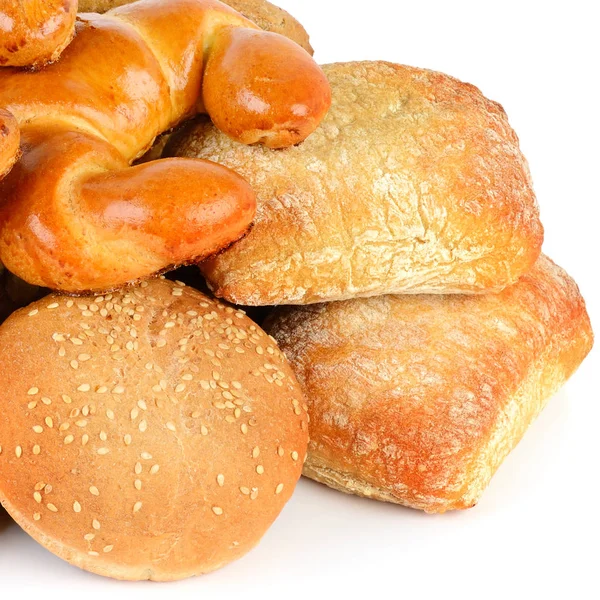 白い背景で隔離の品揃えで穀物パン クロワッサン 甘いペストリー — ストック写真