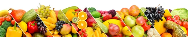 Collection Fresh Fruits Vegetables Isolated White Background Panoramic Collage Wide — Stock Photo, Image