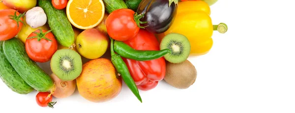 Frutas Hortalizas Aisladas Sobre Fondo Blanco Piso Tendido Vista Superior — Foto de Stock