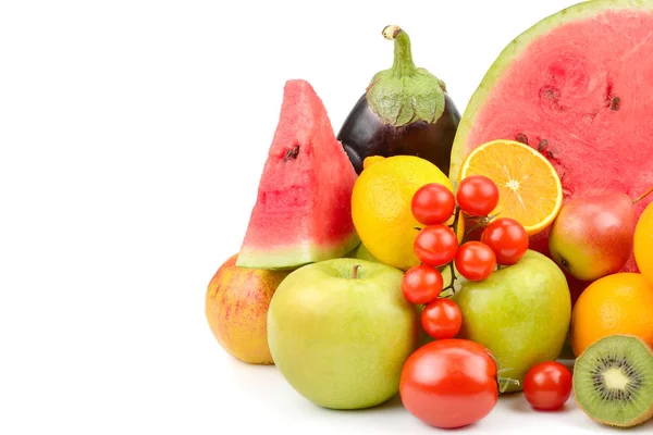 Assortimento Frutta Verdura Isolata Fondo Bianco Spazio Libero Testo — Foto Stock