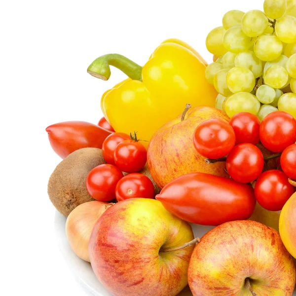 Gyümölcsök Zöldségek Elszigetelt Fehér Background Halmaza Egészséges Táplálkozás — Stock Fotó