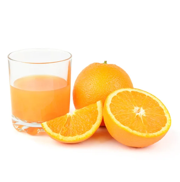 Färskpressad Apelsinjuice Med Frukter Isolerad Vit Bakgrund Hälsosam Mat Royaltyfria Stockbilder