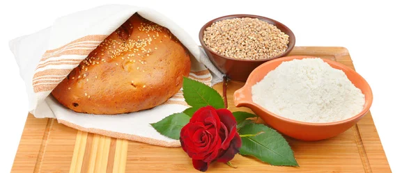 Chléb Celé Zrno Mouka Izolované Bílém Pozadí Široký Fotografický — Stock fotografie