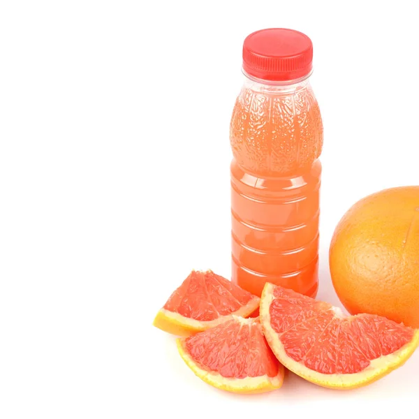 Fruit Grapefruit Bottle Juice Isolated White Background Free Space Text — Stock Photo, Image
