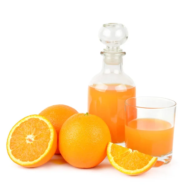 Jugo Naranja Fresco Con Frutas Aislado Sobre Fondo Blanco Alimentos — Foto de Stock