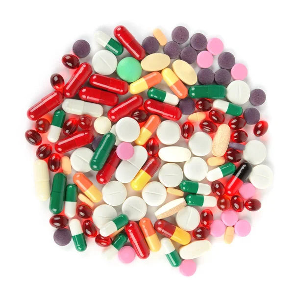 Blandade Läkemedel Medicin Piller Tabletter Och Kapslar Isolerade Vit Bakgrund — Stockfoto