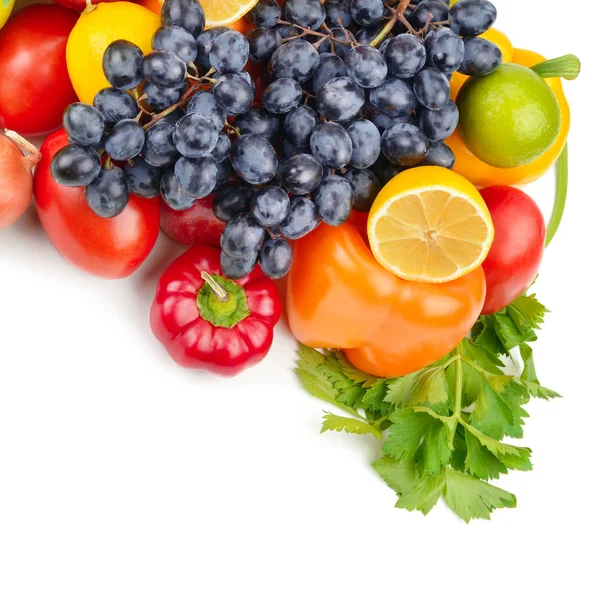 Frukt Och Grönsaker Isolerade Vit Bakgrund Friska Livsmedel Fritt Utrymme — Stockfoto