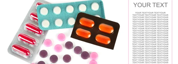 Různé Farmaceutické Medicíny Prášky Tablety Kapsle Izolované Bílém Pozadí Pohled — Stock fotografie
