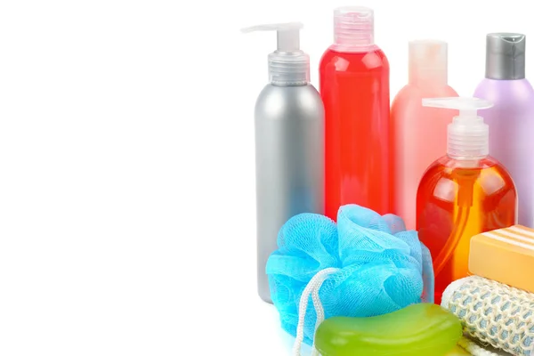 Shampoo Soap Bath Sponge Isolated White Background Assortment Personal Hygiene — Stock Photo, Image