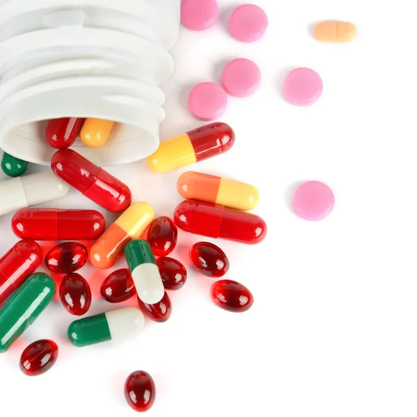 Sortierte Pharmazeutische Medikamentenpillen Tabletten Und Kapseln Isoliert Auf Weißem Hintergrund — Stockfoto