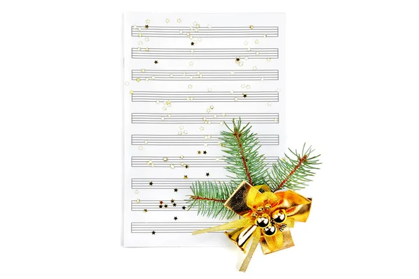 Decoraciones Navideñas Hoja Música Aisladas Sobre Fondo Blanco —  Fotos de Stock