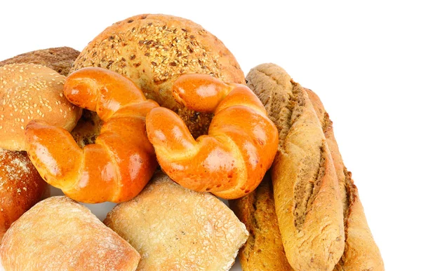 Pain Aux Céréales Croissants Baguettes Pâtisseries Sucrées Dans Assortiment Isolé — Photo