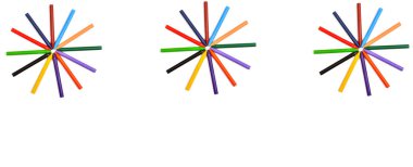 Beyaz arka plan üzerinde izole renkli kalemler demet. Yaratıcı öğrenme kavramı. Panoramik kolaj. Metin için boş alan ile geniş fotoğraf.