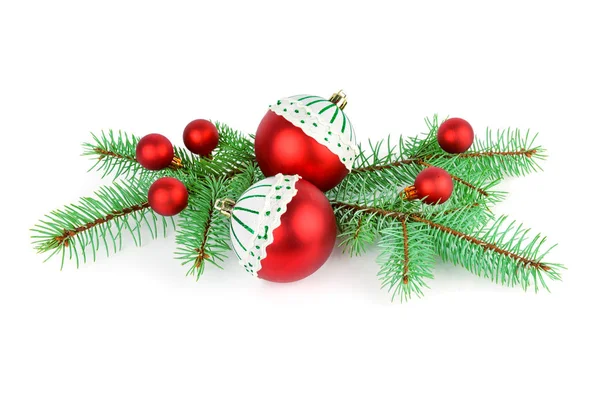 Рождественские Безделушки Ветвями Ели Белом Фоне — стоковое фото