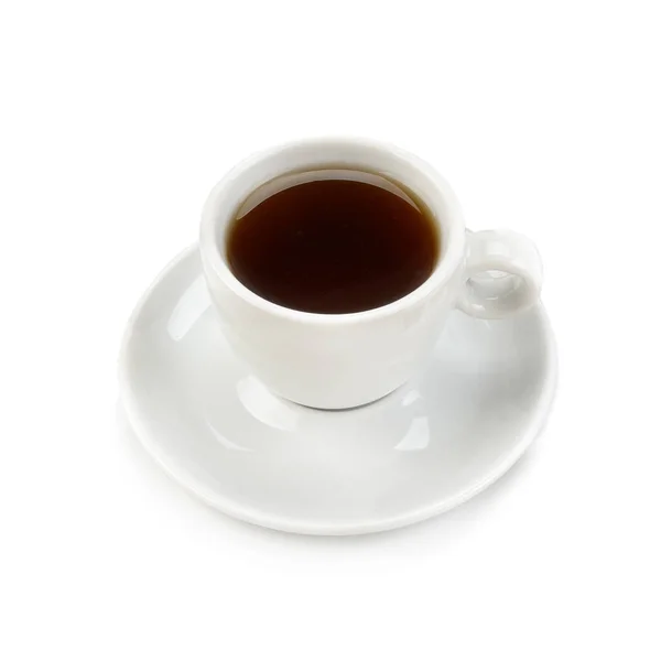 Bílý Šálek Černé Kávy Izolované Bílém Pozadí Výstřižkem Cesta — Stock fotografie