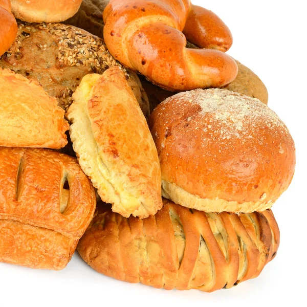 Pain Produits Boulangerie Isolés Sur Fond Blanc Aliments Sains — Photo