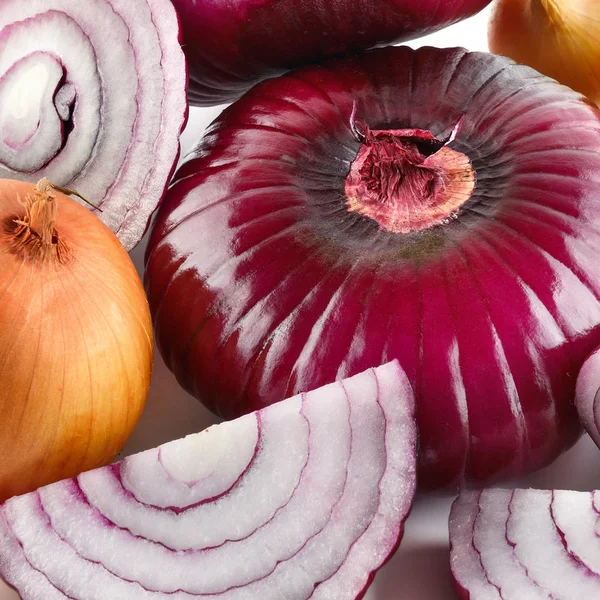 Set Red White Onions Food Background — Stock Photo, Image