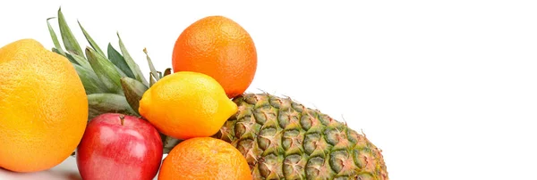 Conjunto Frutas Isoladas Sobre Fundo Branco Comida Saudável Fotografia Ampla — Fotografia de Stock
