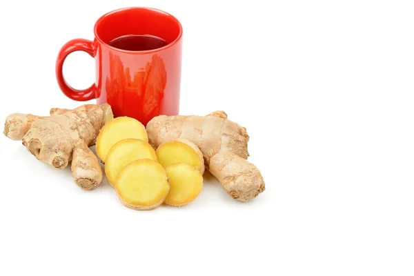 Ginger Root Och Ingefära Isoleras Vit Bakgrund Användbar Drink Ledigt — Stockfoto