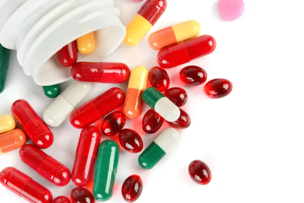 Sortierte Pharmazeutische Medikamentenpillen Tabletten Und Kapseln Isoliert Auf Weißem Hintergrund — Stockfoto